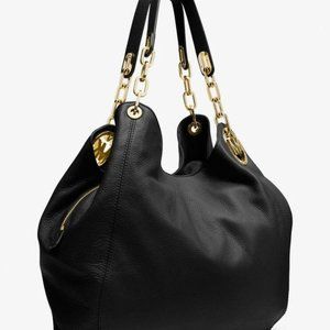 Michael Kors Large Black Tripple Compartment Leather Hobo Bag